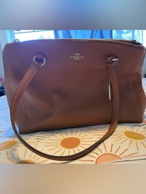 Coach Brown Leather Tote with Polished Hardware